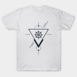 Creative Illustration In Geometric Style. Wheel, Ocean, Ship, Adventure, Nautical T-Shirt